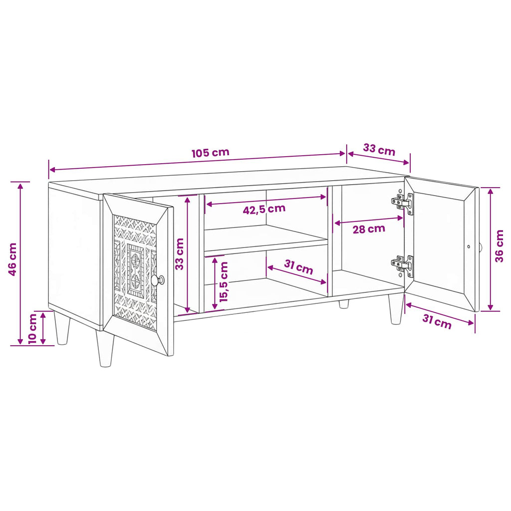 TV-Einheiten Hellbraun 105 x 33 x 46 cm Massivholz Mango