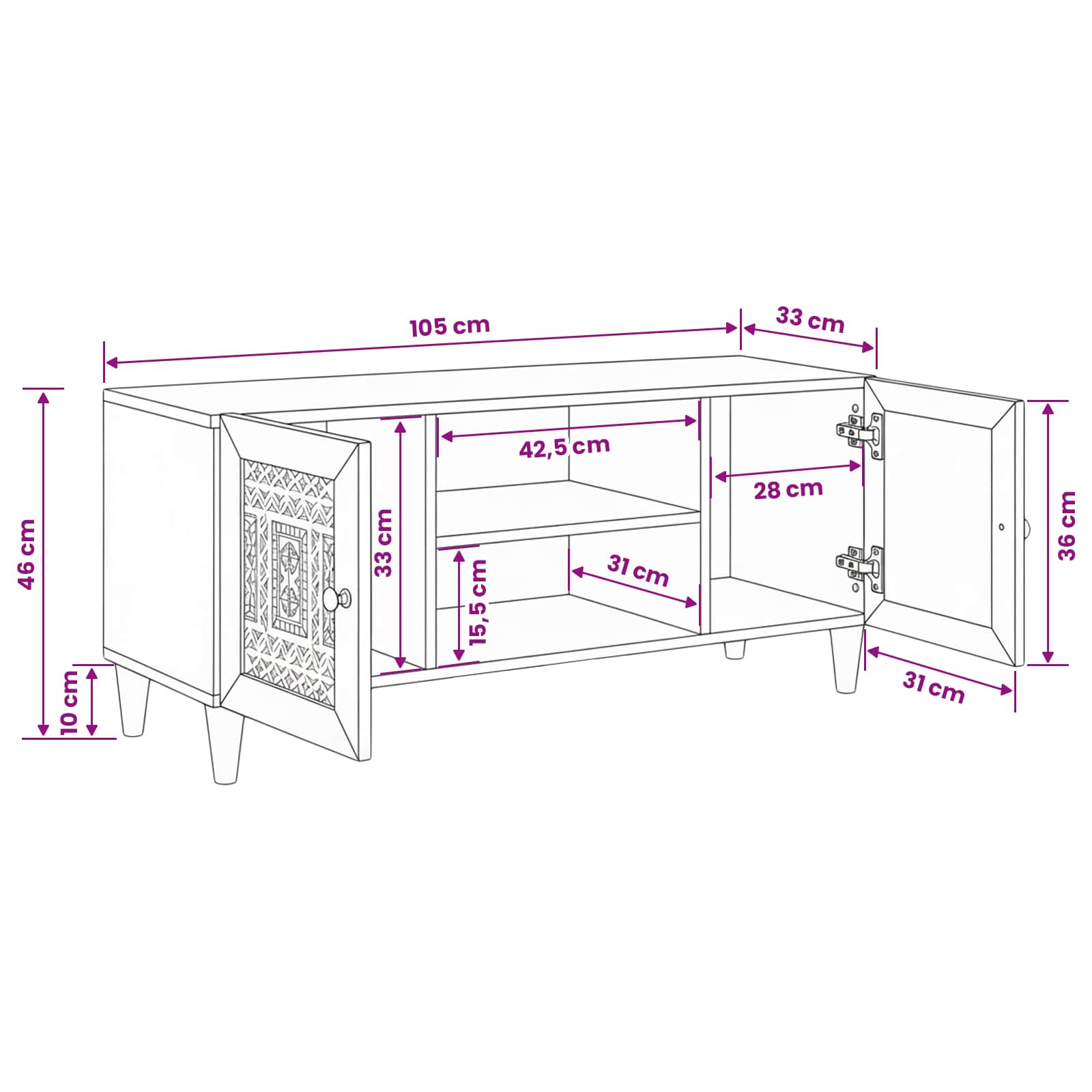 TV-Einheiten Hellbraun 105 x 33 x 46 cm Massivholz Mango