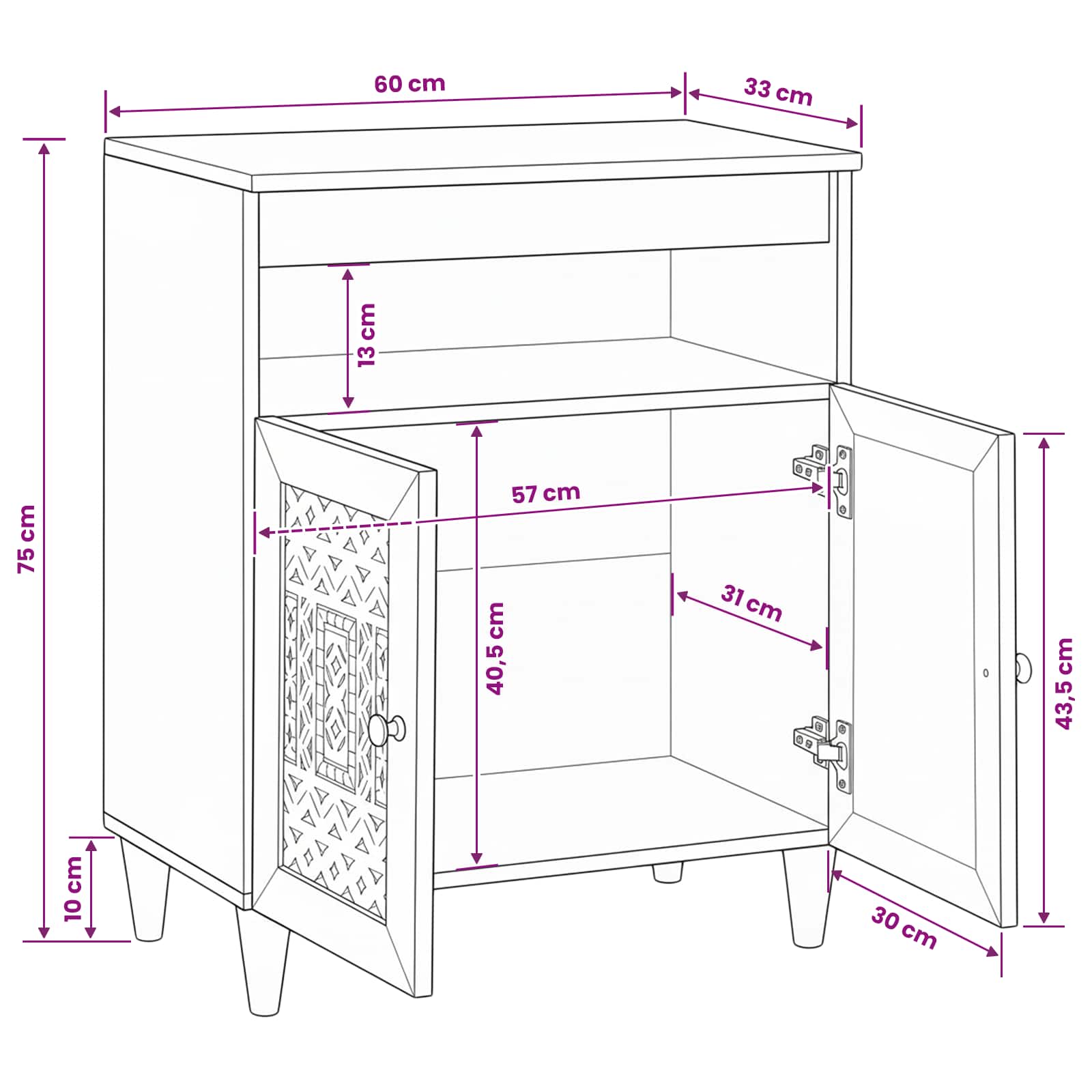 Sideboard Hellbraun 33.5 x 60 x 75 cm