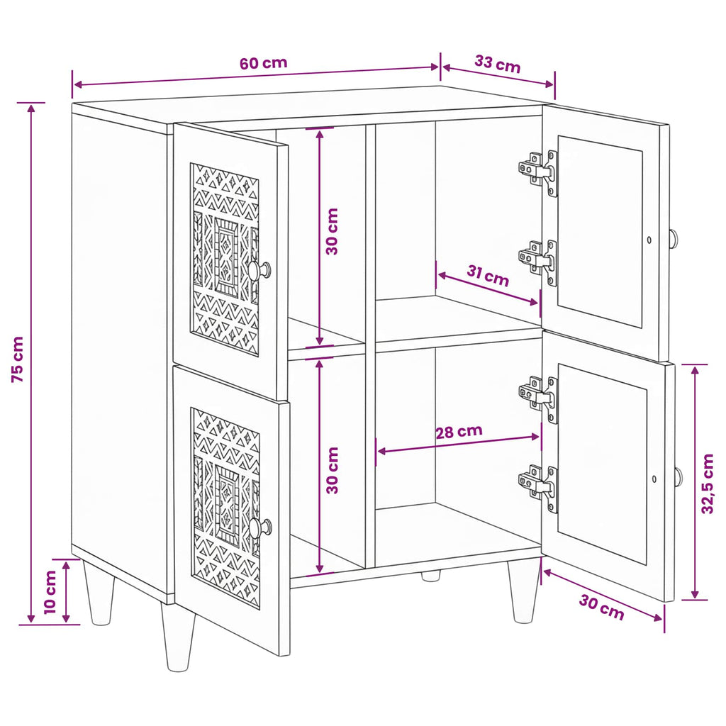 Sideboard 60 x 33 x 75 cm Massivholz Mango