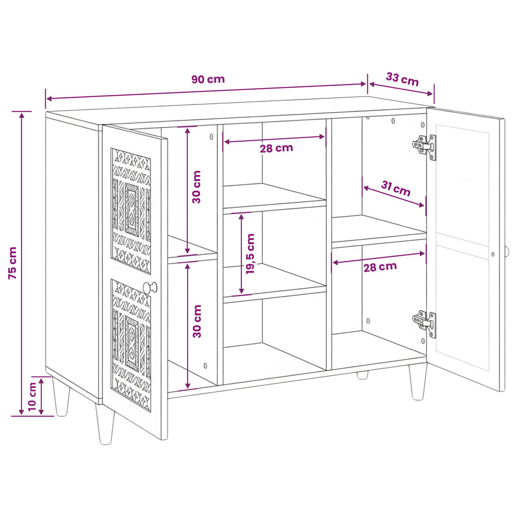 Sideboard 90 x 33 x 75 cm Massivholz Mango