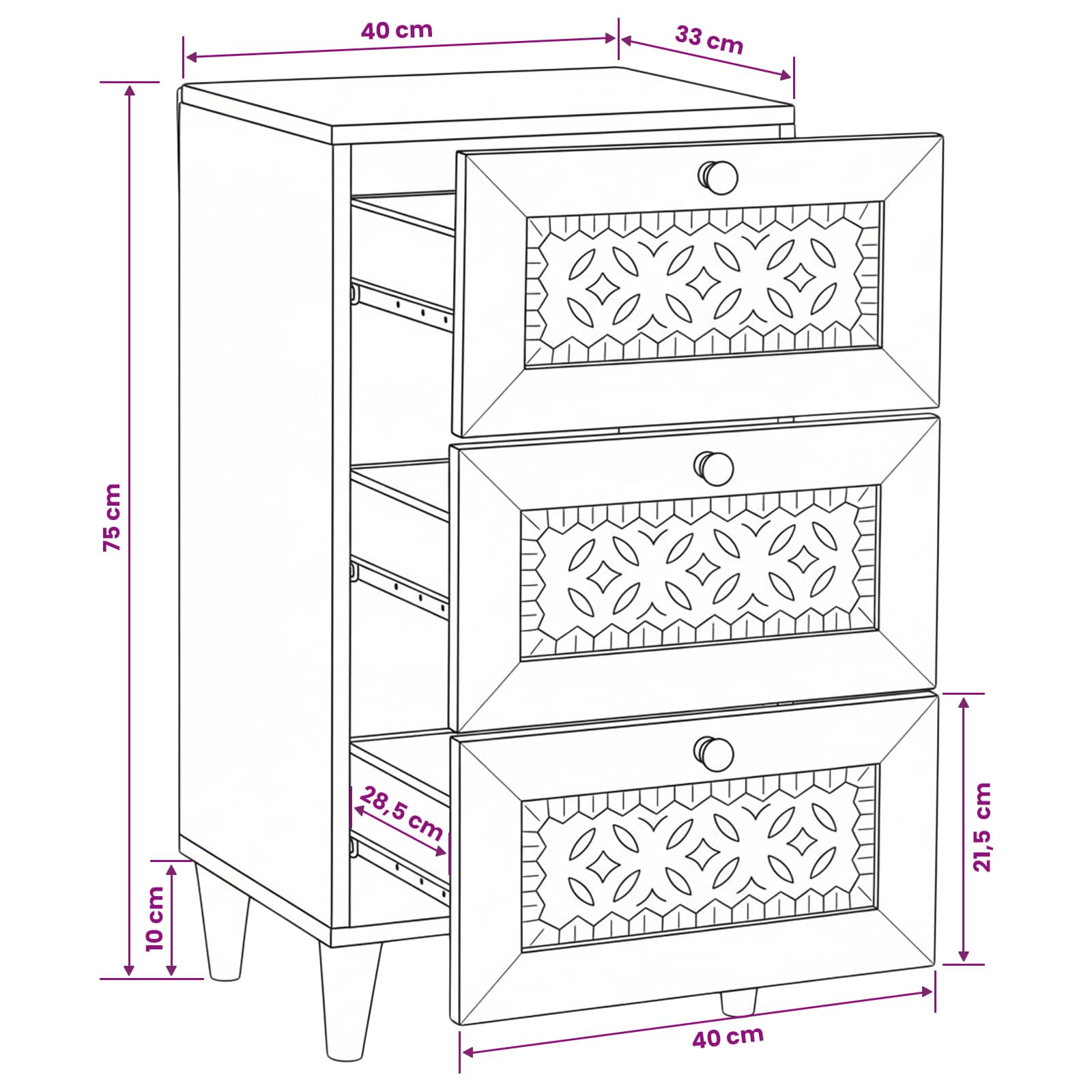 Sideboard mit Schubladen Weiß 33,5 x 40 x 75 cm