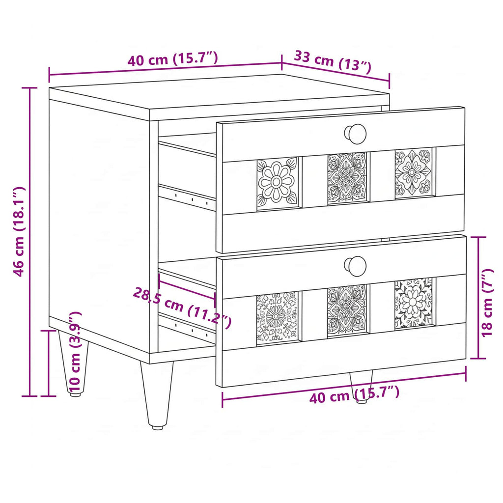 Nachttisch Braun 40 x 33 x 46 cm Massivholz Mango