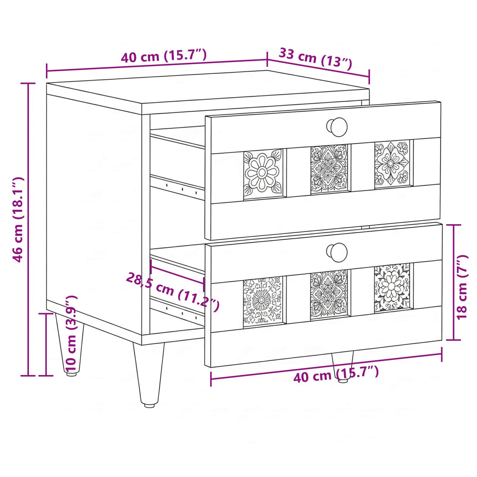 Nachttisch 2 pcs Braun 40 x 33 x 46 cm Massivholz Mango
