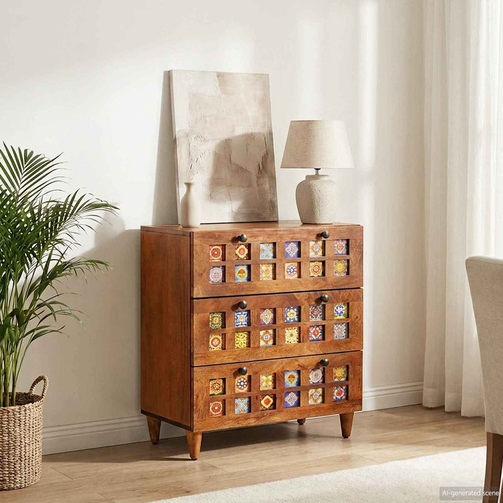 Sideboard Walnuss 60 x 33 x 75 cm Massivholz Mango