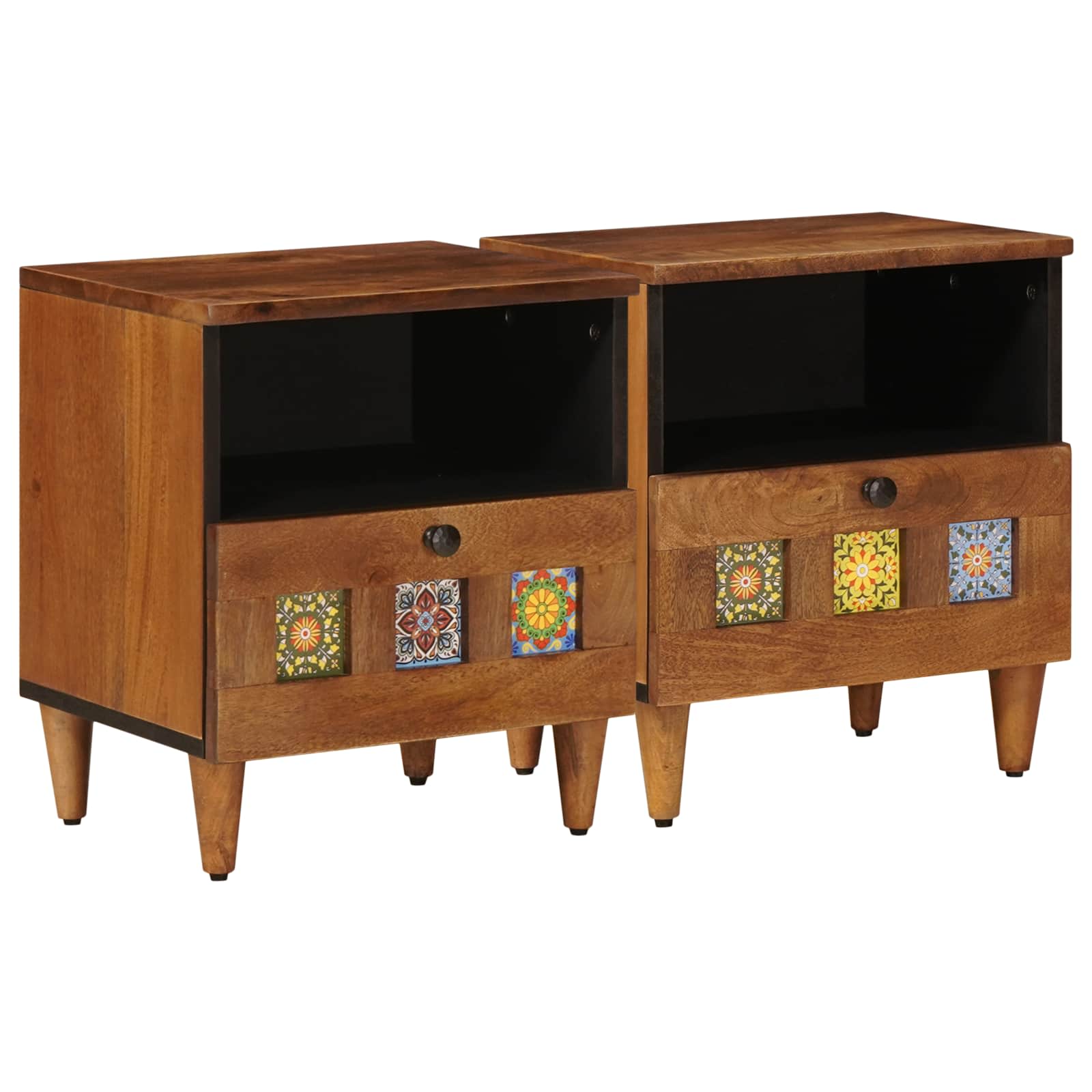 Nachttisch 2 pcs Braun 40 x 33 x 46 cm Massivholz Mango
