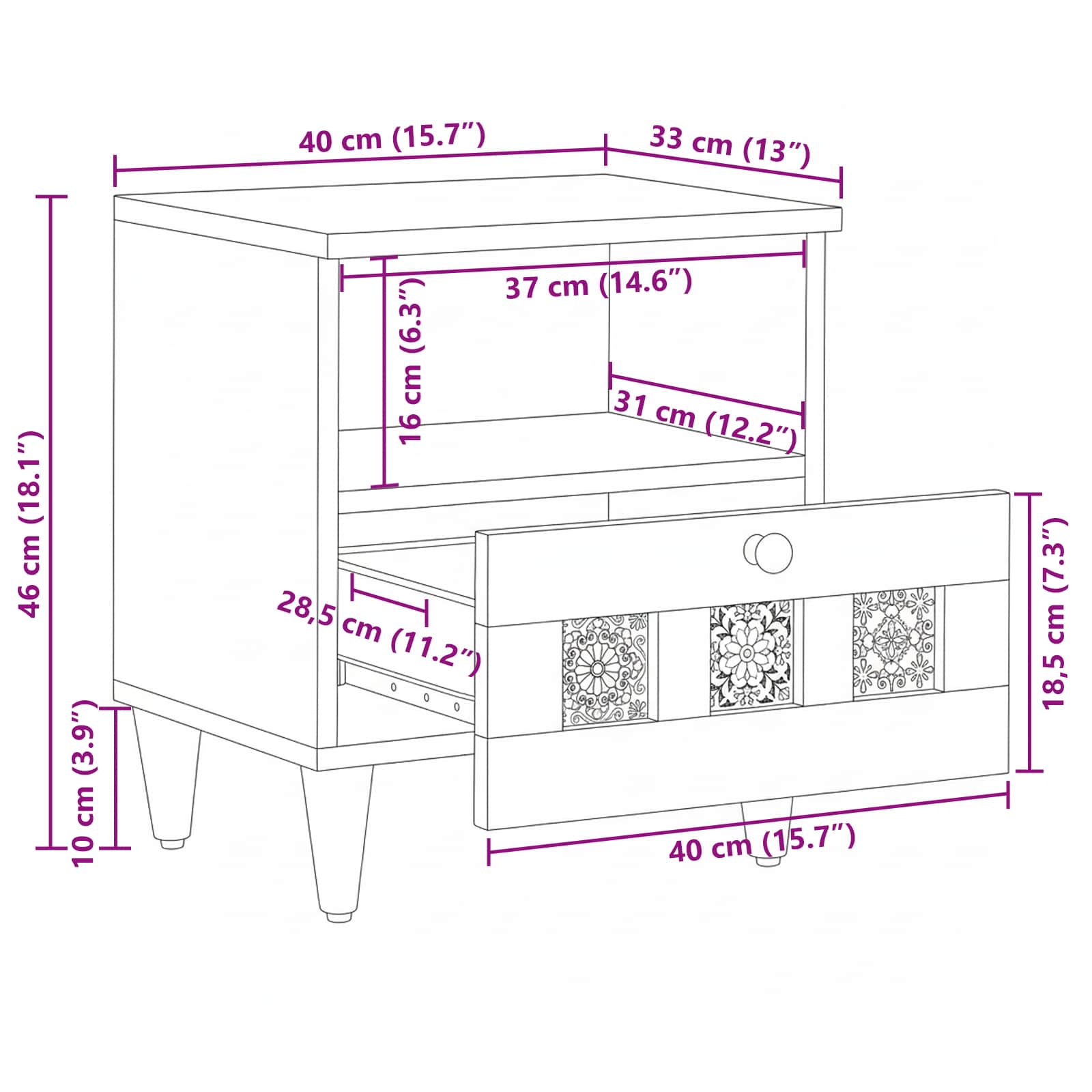 Nachttisch 2 pcs Braun 40 x 33 x 46 cm Massivholz Mango