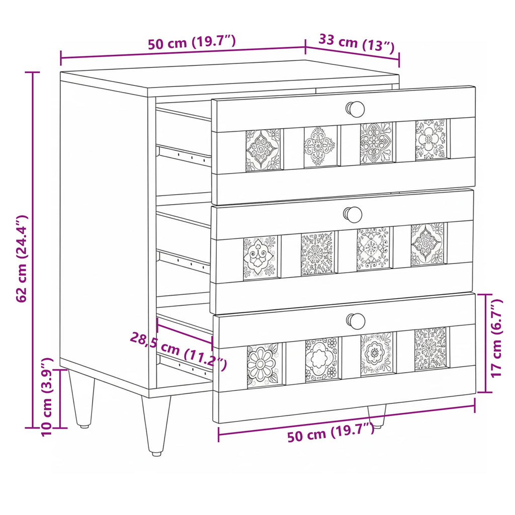Nachttisch Braun 50 x 33 x 62 cm Massivholz Mango