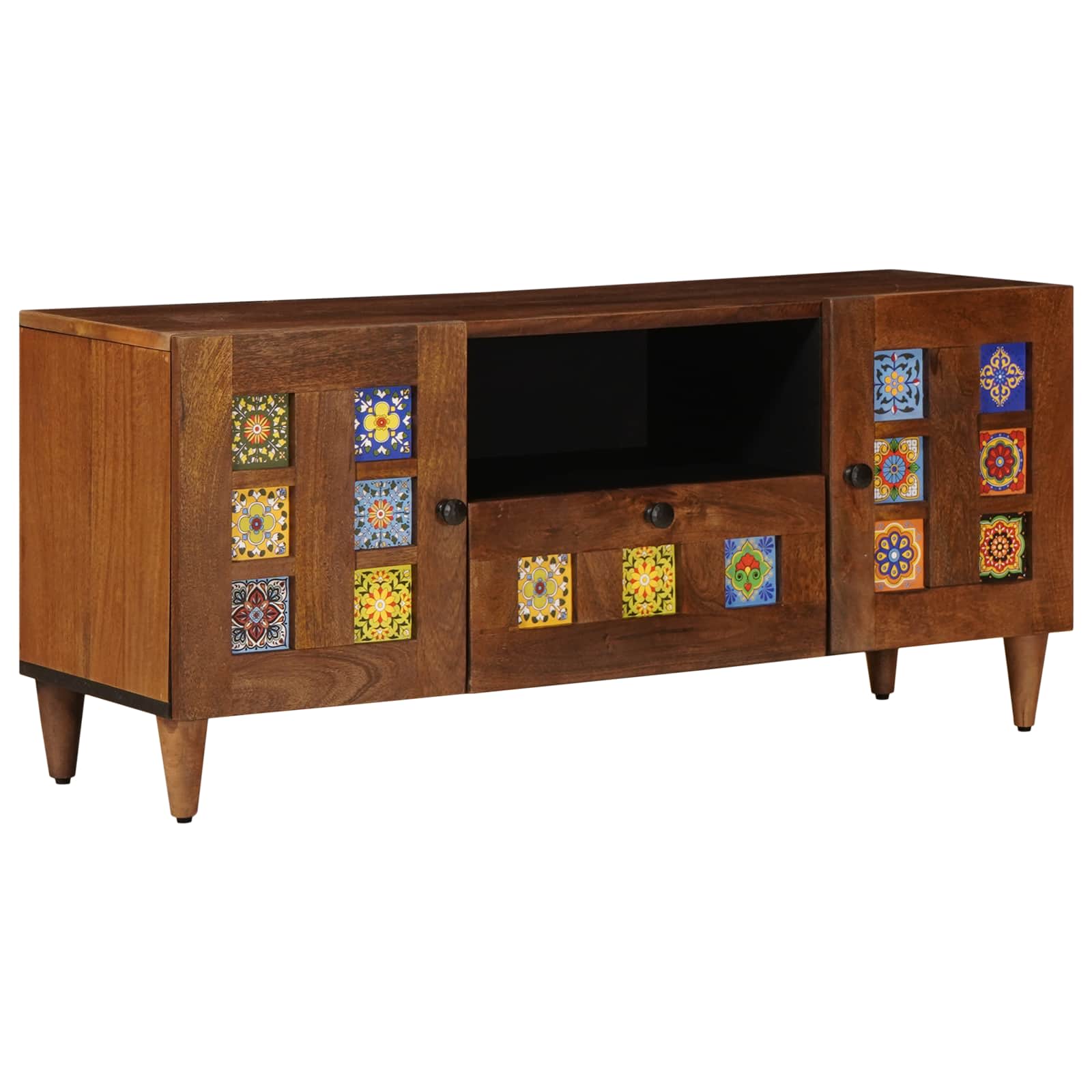 TV-Schränk mit Tür Walnuss 105 x 33 x 46 cm Massivholz Mango
