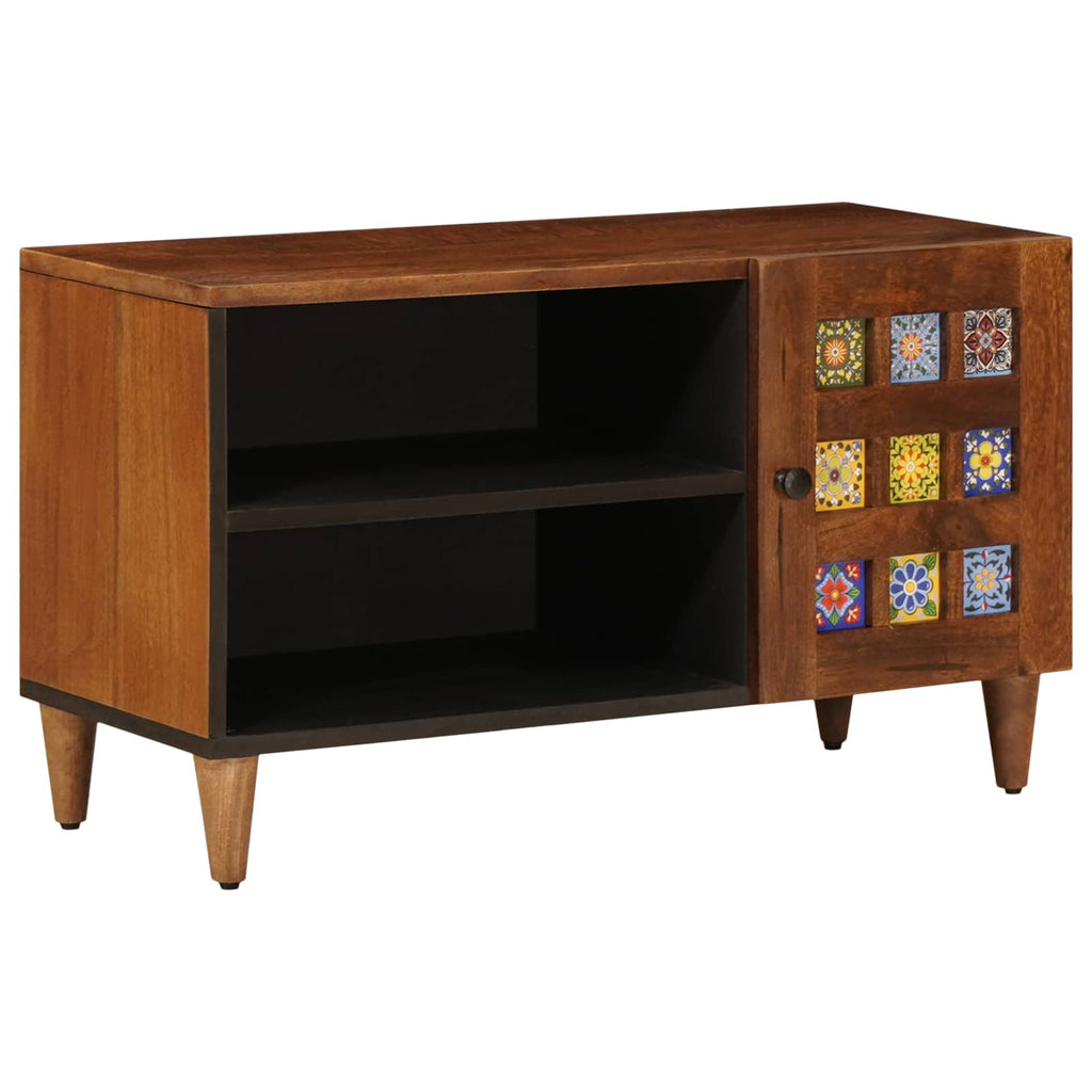 TV-Schränk mit Tür Walnuss 80 x 33 x 46 cm Massivholz Mango
