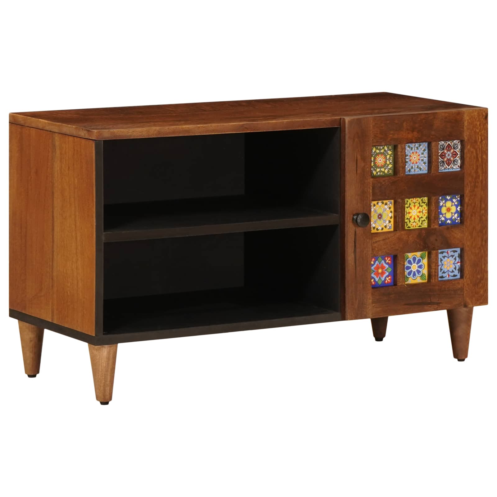 TV-Schränk mit Tür Walnuss 80 x 33 x 46 cm Massivholz Mango