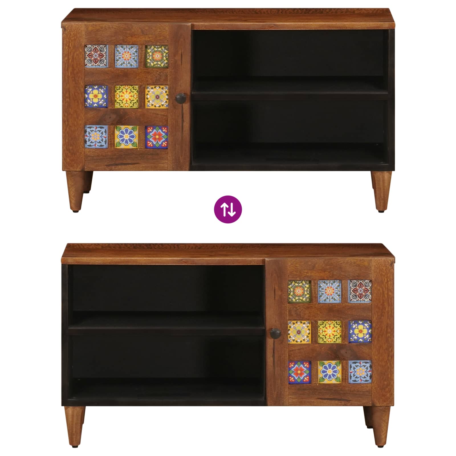 TV-Schränk mit Tür Walnuss 80 x 33 x 46 cm Massivholz Mango