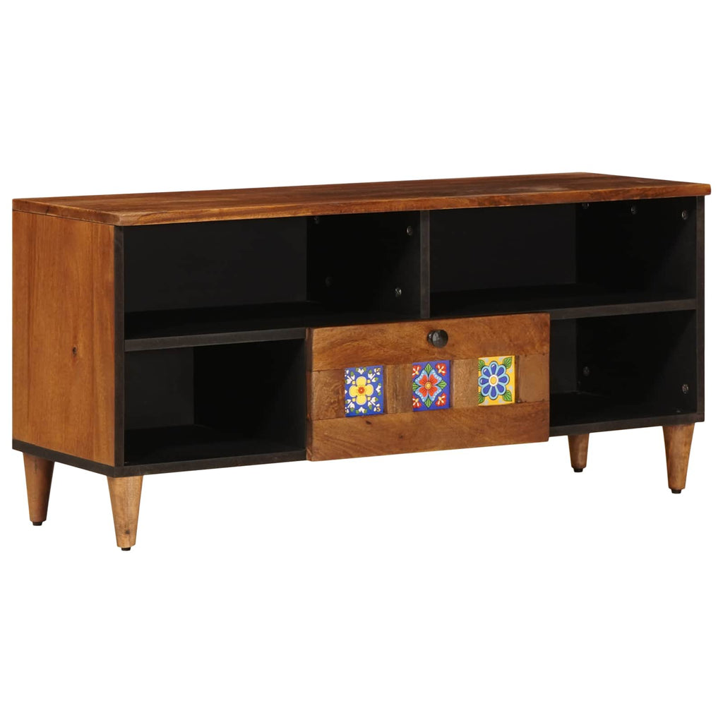 TV-Schränk mit Regal Walnuss 100 x 33 x 46 cm Massivholz Mango