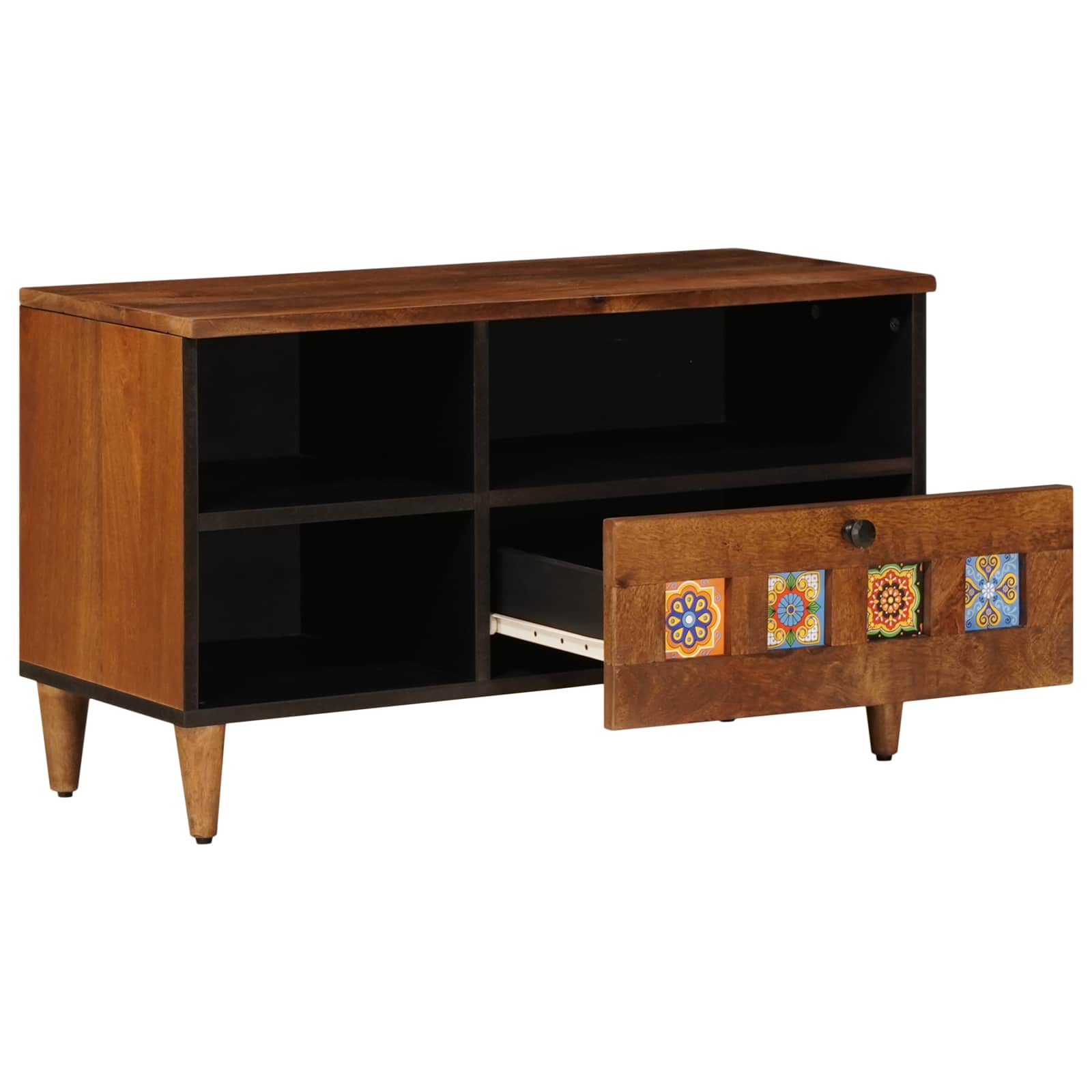 TV-Schränk mit Regal Walnuss 80 x 33 x 46 cm Massivholz Mango