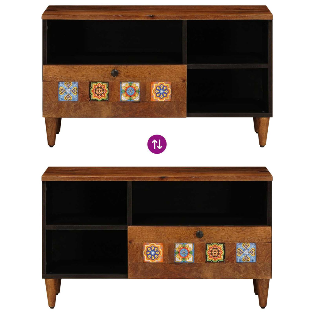 TV-Schränk mit Regal Walnuss 80 x 33 x 46 cm Massivholz Mango
