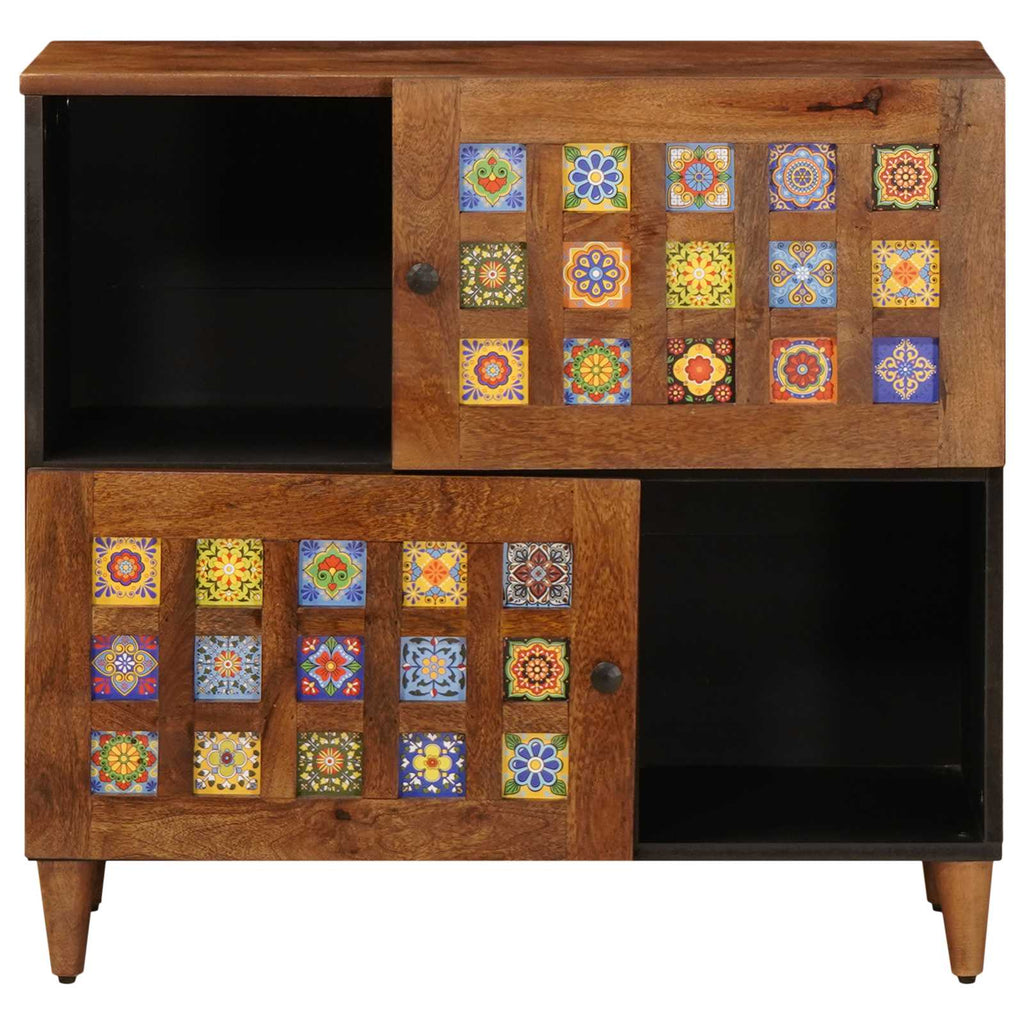 Sideboard mit Speicher Walnuss 80 x 33 x 75 cm Massivholz Mango