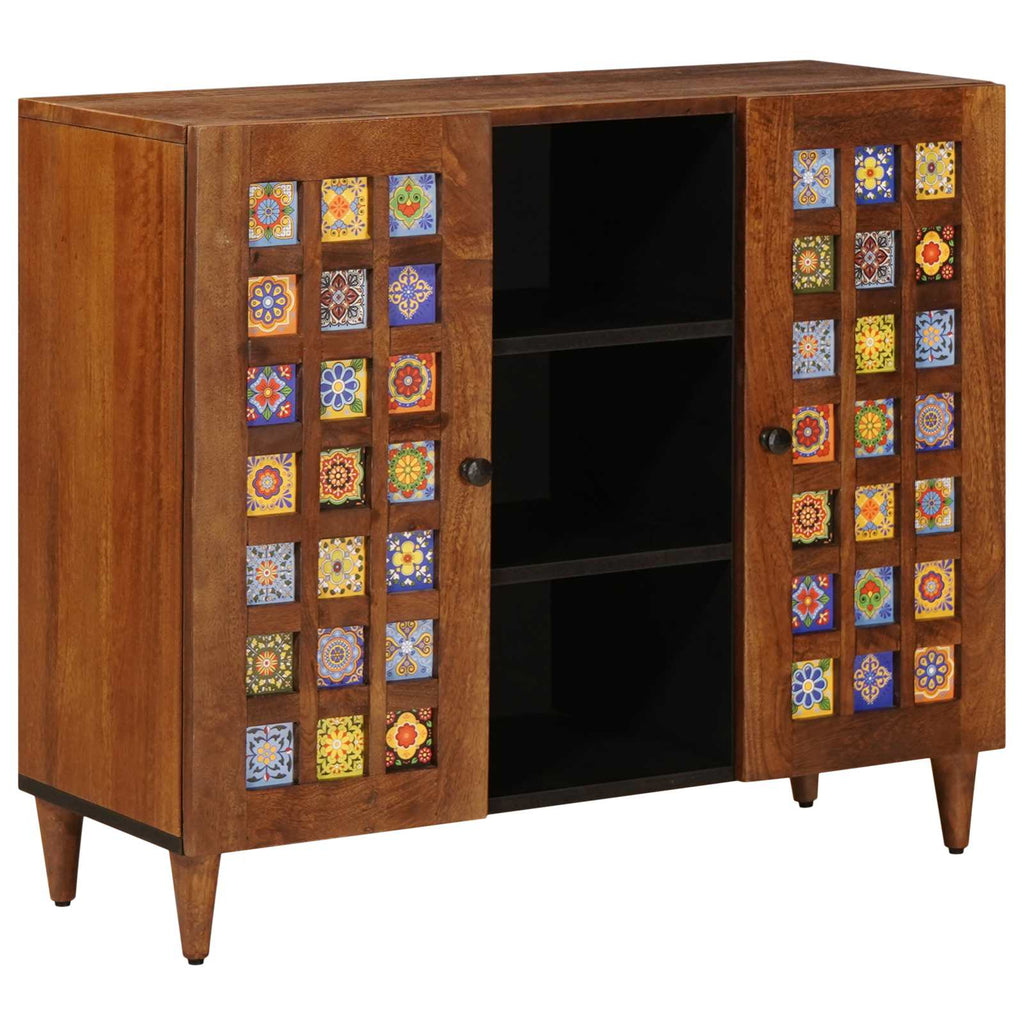 Sideboard mit Regal Walnuss 90 x 33,5 x 75 cm Massivholz Mango