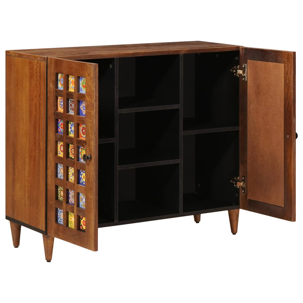 Sideboard mit Regal Walnuss 90 x 33,5 x 75 cm Massivholz Mango