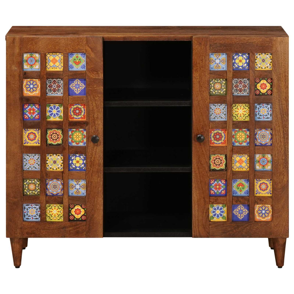 Sideboard mit Regal Walnuss 90 x 33,5 x 75 cm Massivholz Mango