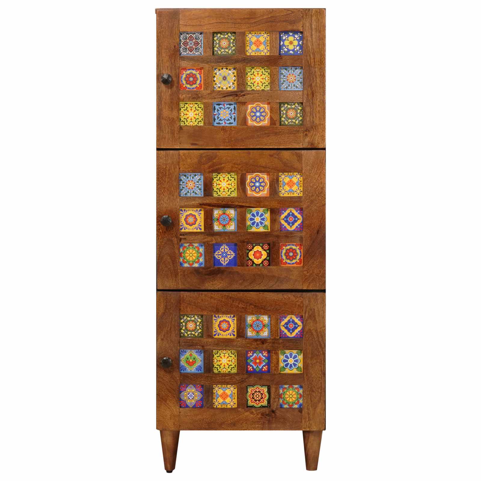 Highboard mit Tür Walnuss 40 x 33 x 110 cm Massivholz Mango