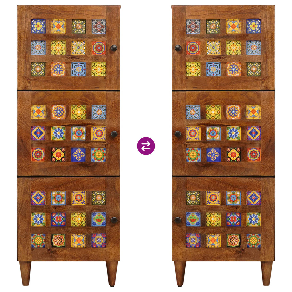 Highboard mit Tür Walnuss 40 x 33 x 110 cm Massivholz Mango