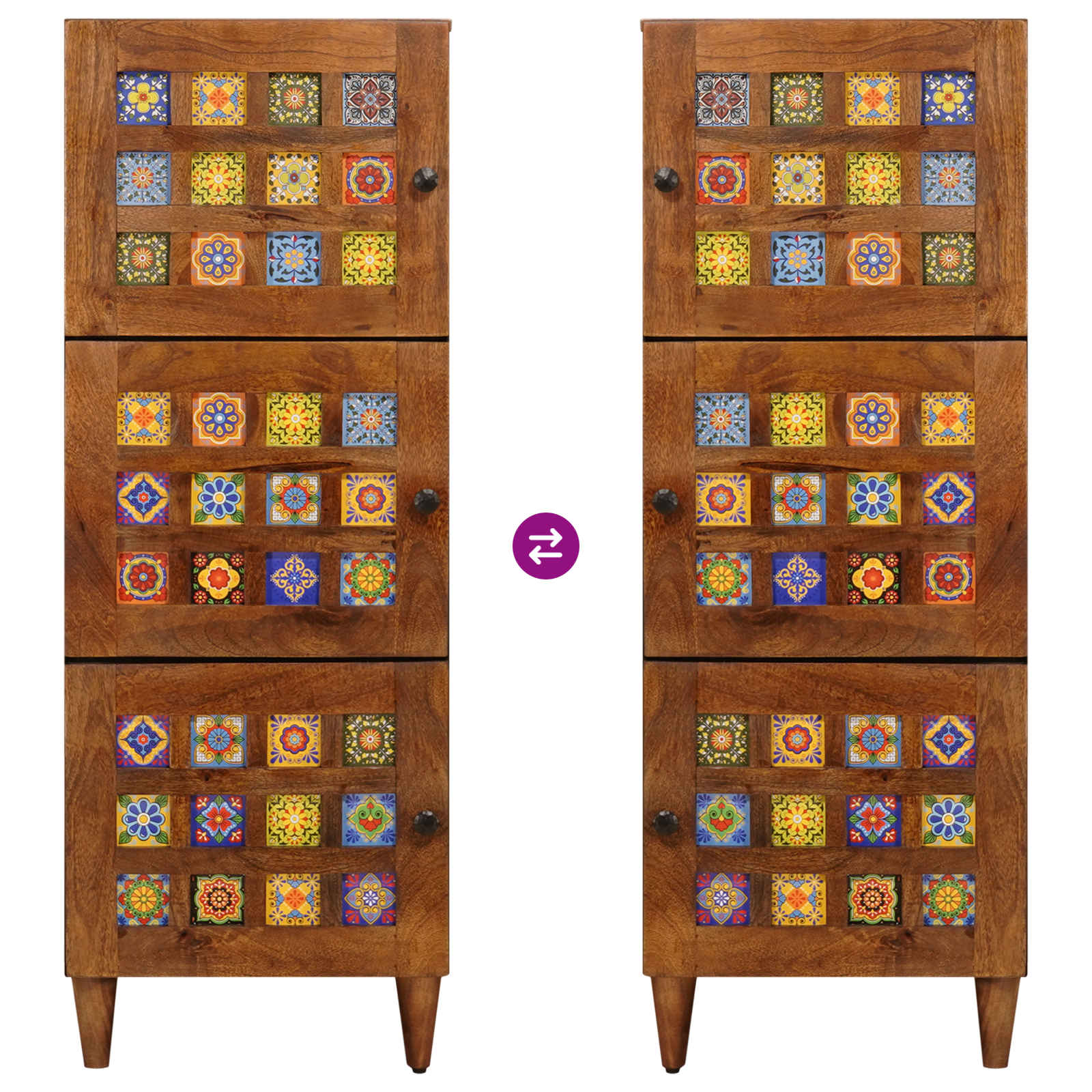 Highboard mit Tür Walnuss 40 x 33 x 110 cm Massivholz Mango