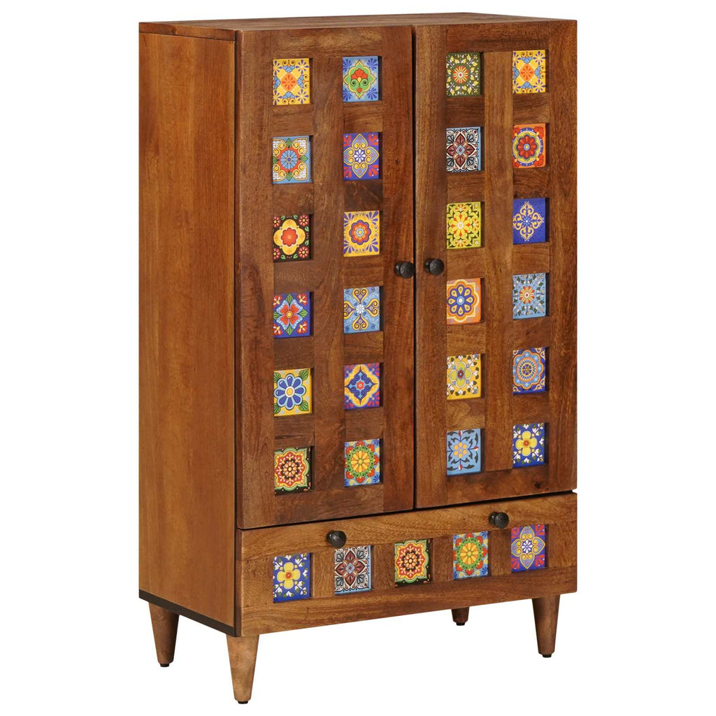 Highboard mit Tür Walnuss 60 x 33,5 x 100 cm Massivholz Mango