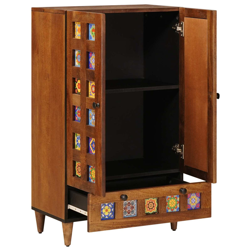 Highboard mit Tür Walnuss 60 x 33,5 x 100 cm Massivholz Mango