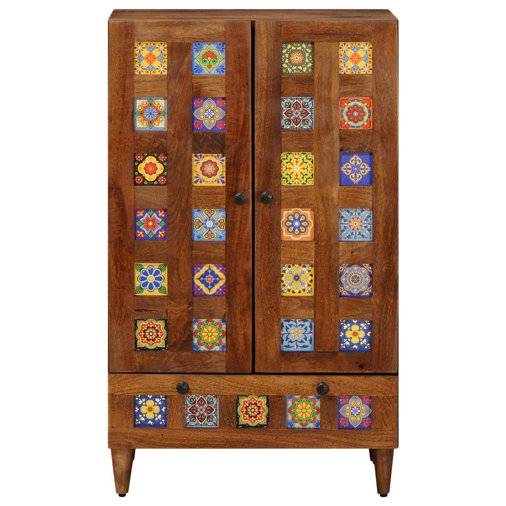 Highboard mit Tür Walnuss 60 x 33,5 x 100 cm Massivholz Mango