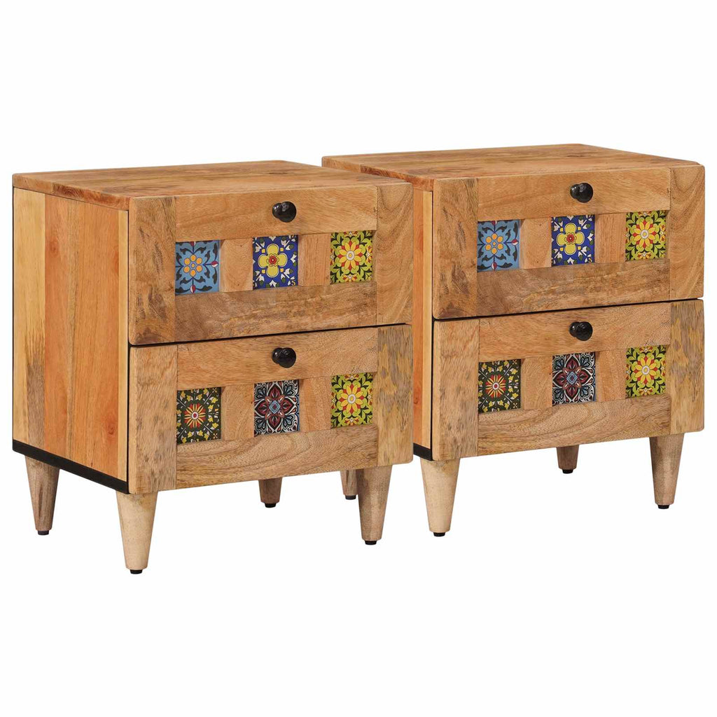 Nachttisch 2 pcs Natur 40 x 33 x 46 cm Massivholz Mango