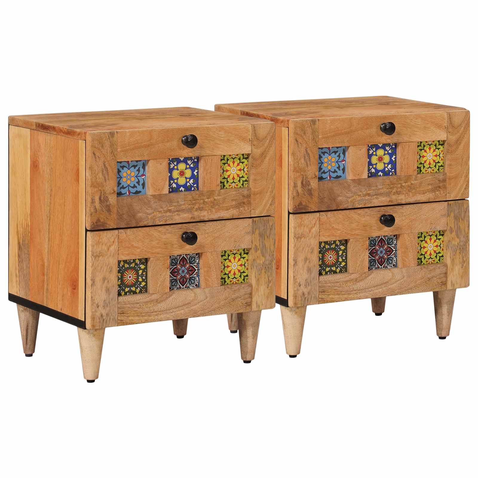 Nachttisch 2 pcs Natur 40 x 33 x 46 cm Massivholz Mango