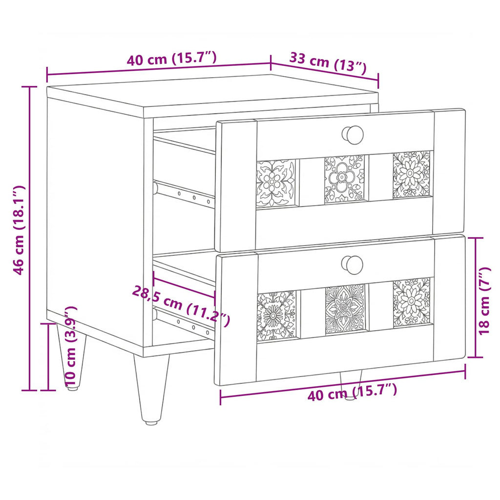 Nachttisch 2 pcs Natur 40 x 33 x 46 cm Massivholz Mango