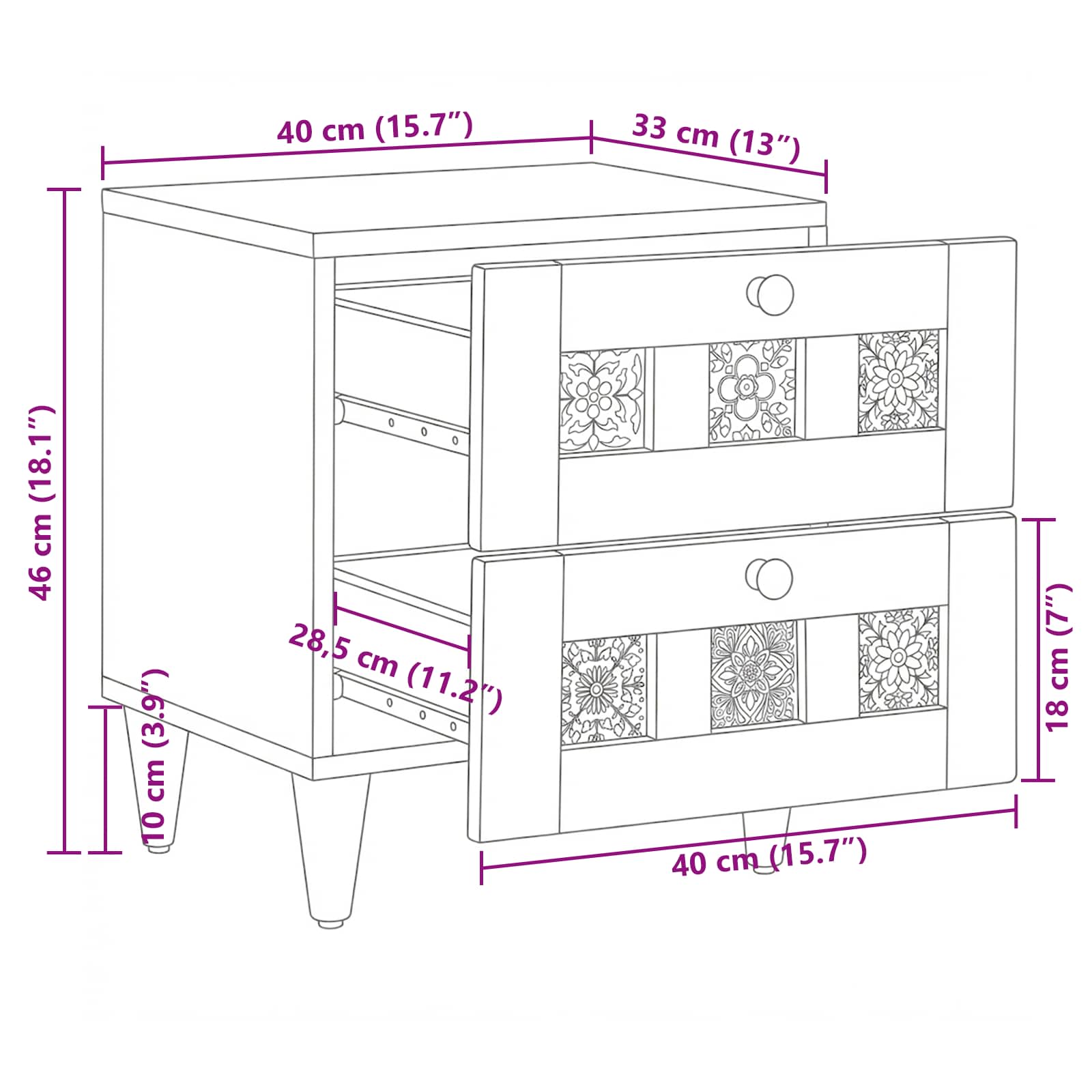 Nachttisch 2 pcs Natur 40 x 33 x 46 cm Massivholz Mango