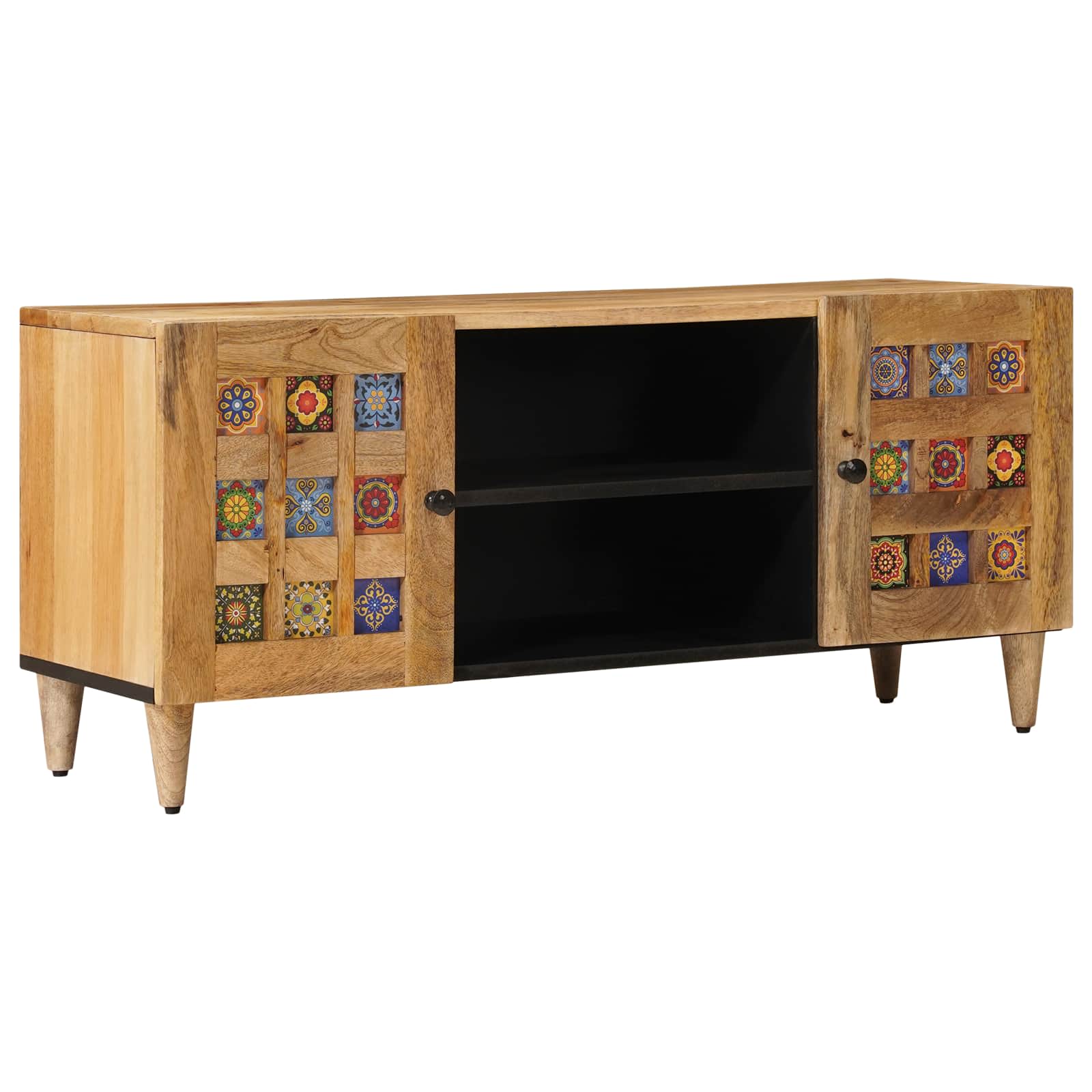 TV-Schränk mit Regal Natur 105 x 33 x 46 cm Massivholz Mango