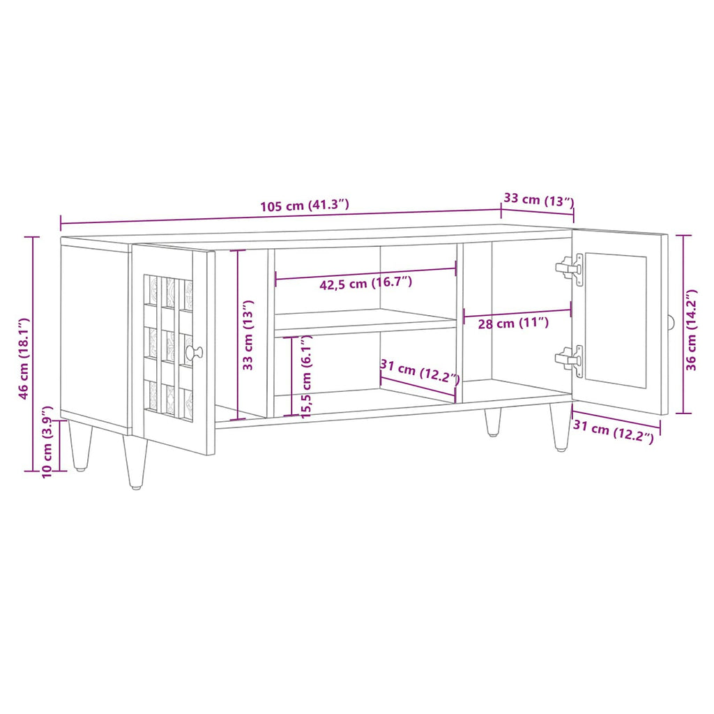 TV-Schränk mit Regal Natur 105 x 33 x 46 cm Massivholz Mango