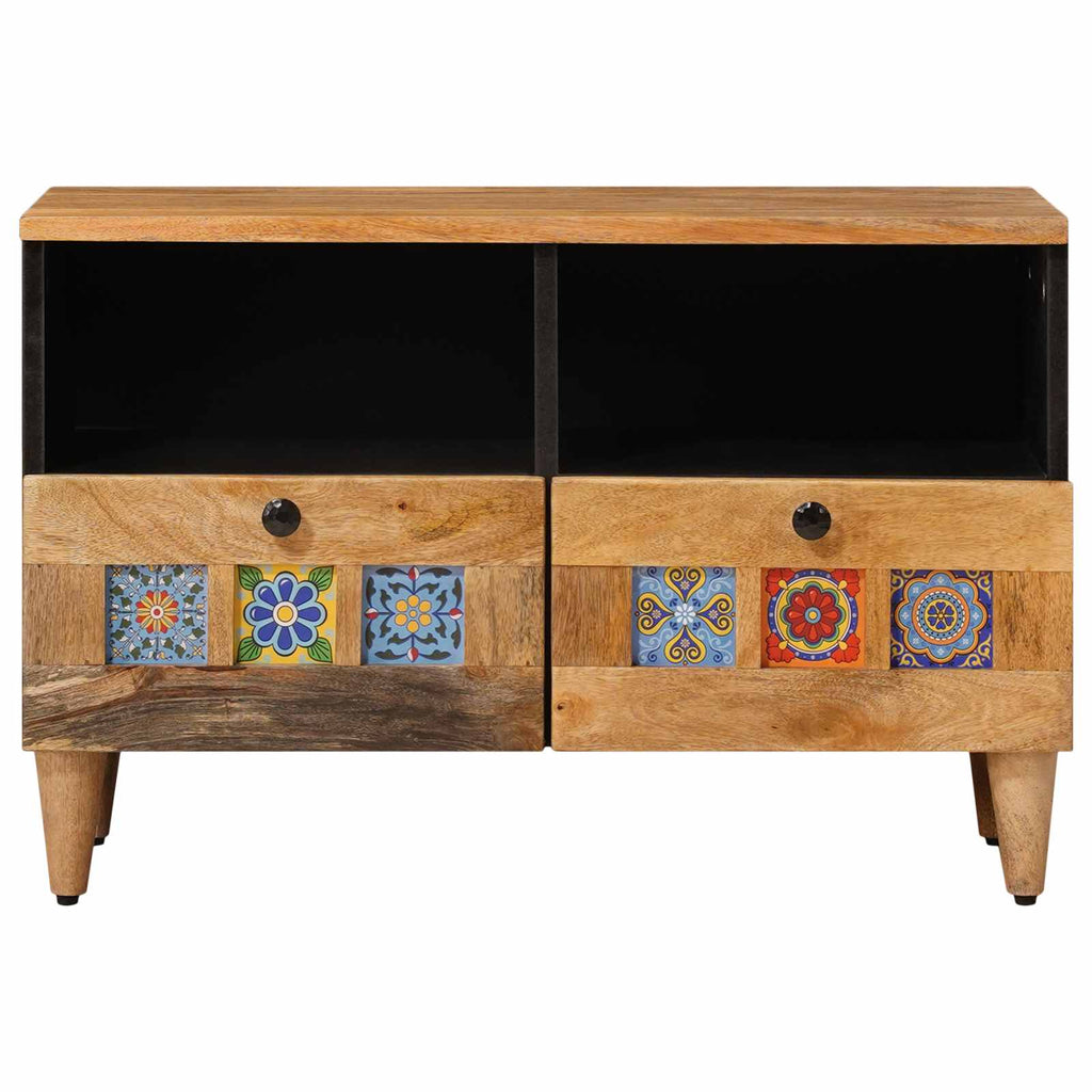 TV-Schränk mit Regal Natur 70 x 33 x 46 cm Massivholz Mango