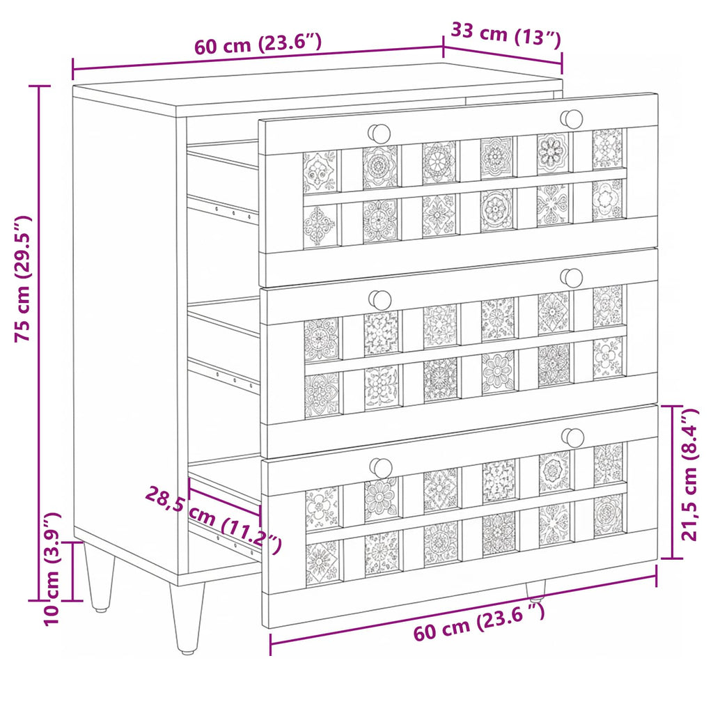 Sideboard Natur 60 x 33 x 75 cm Massivholz Mango