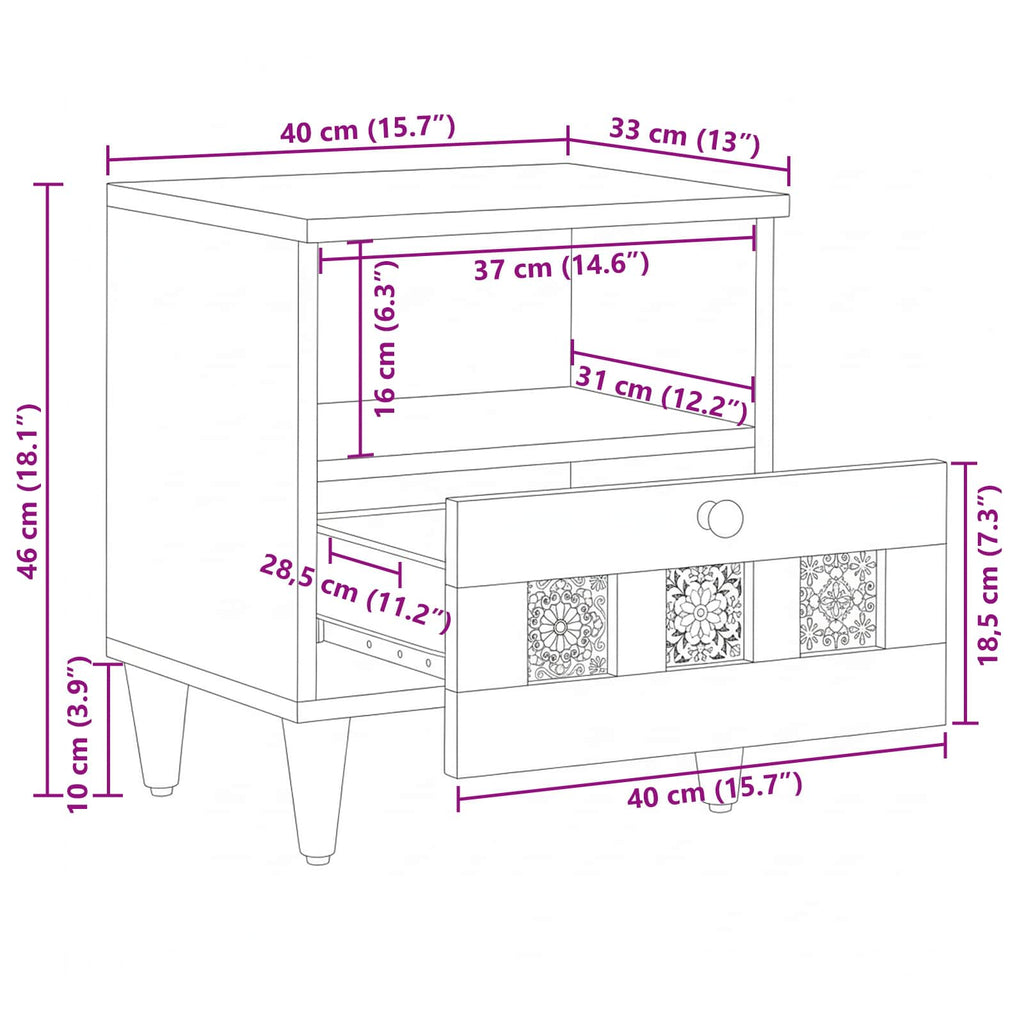 Nachttisch 2 pcs Natur 40 x 33 x 46 cm Massivholz Mango
