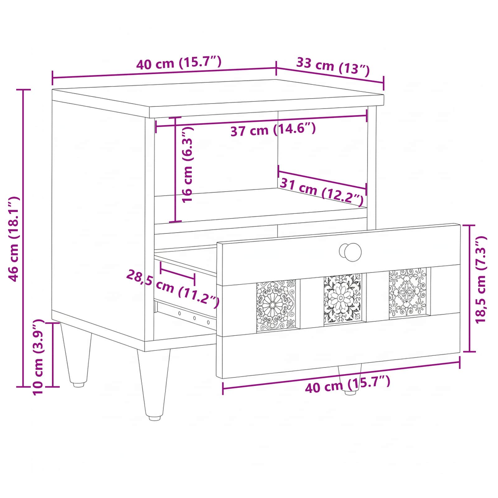 Nachttisch 2 pcs Natur 40 x 33 x 46 cm Massivholz Mango