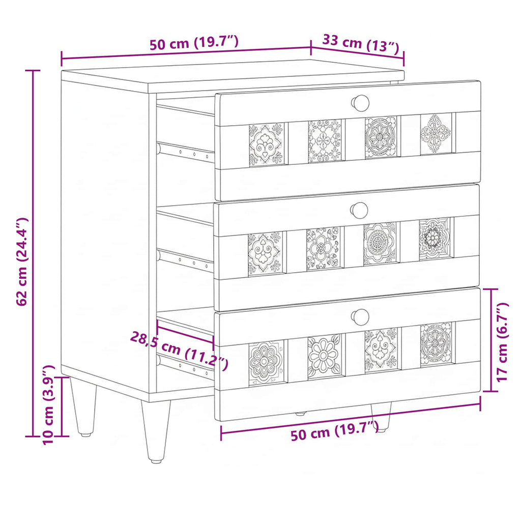 Nachttisch Natur 50 x 33 x 62 cm Massivholz Mango