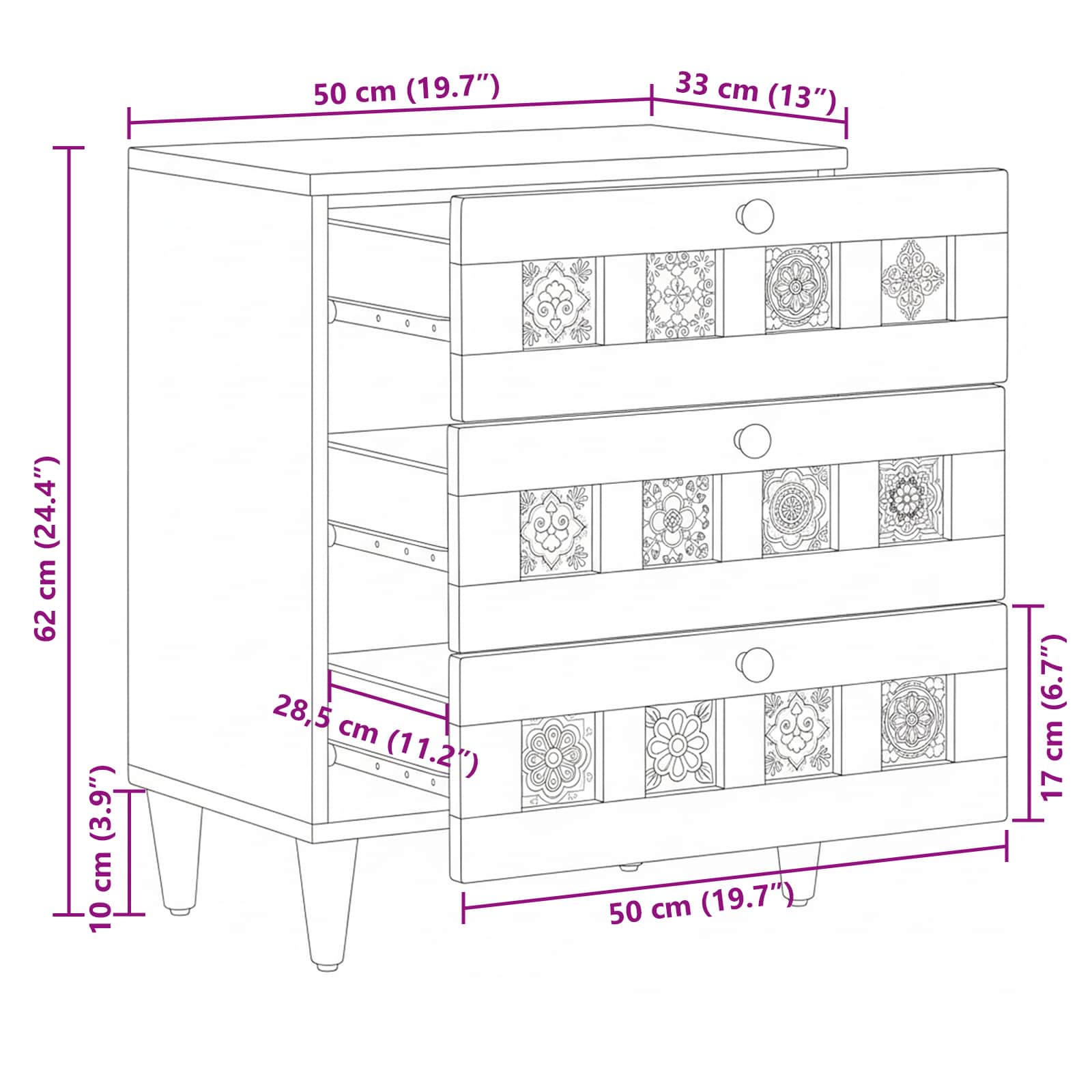Nachttisch Natur 50 x 33 x 62 cm Massivholz Mango