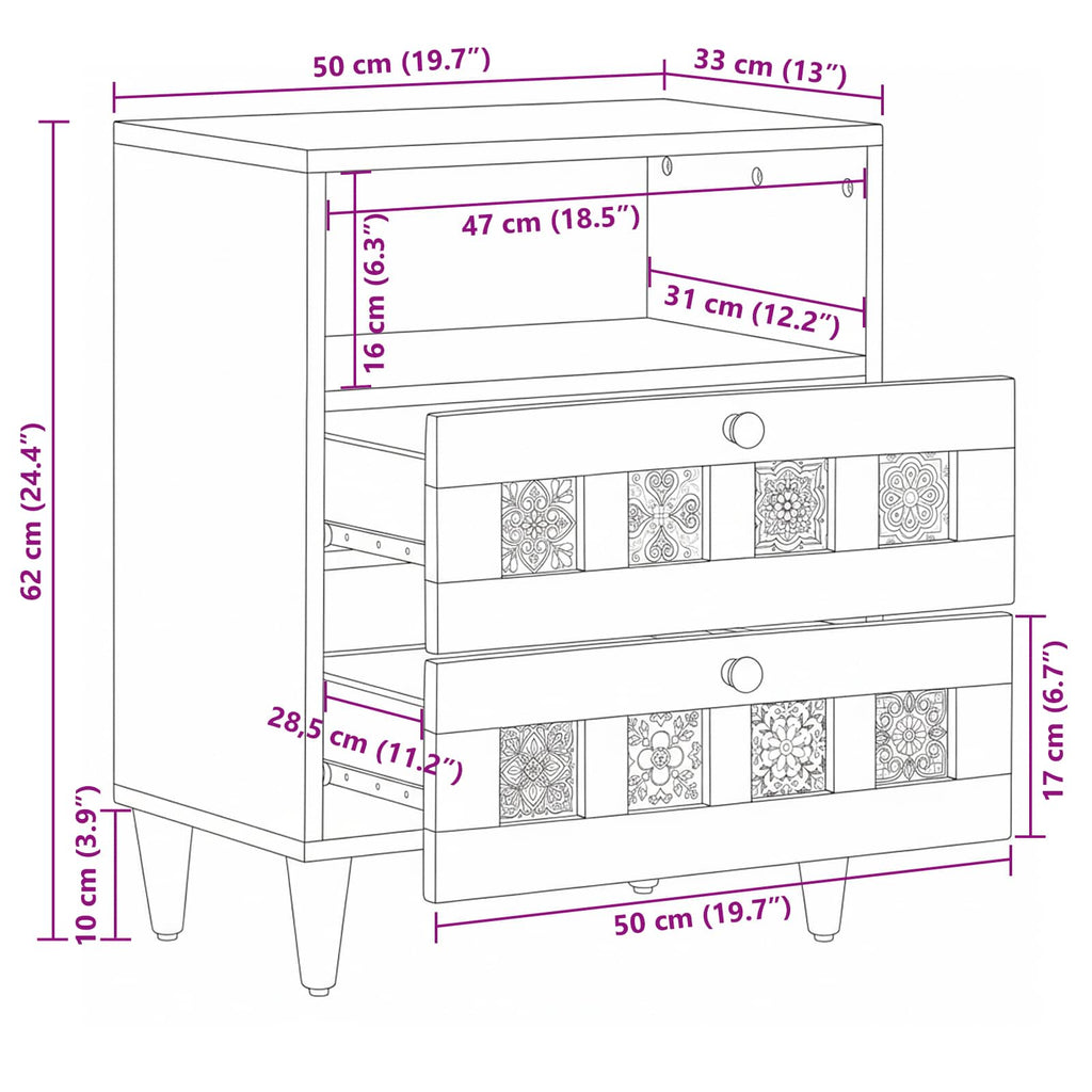 Nachttisch Natur 50 x 33 x 62 cm Massivholz Mango