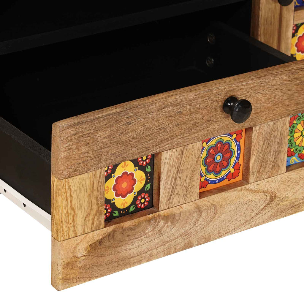 TV-Schränk mit Tür Natur 105 x 33,5 x 46 cm Massivholz Mango