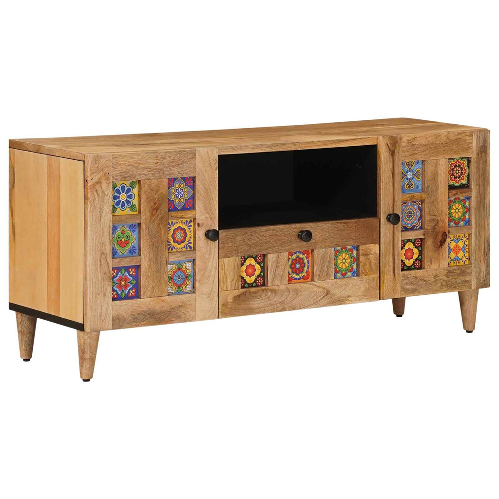 TV-Schränk mit Tür Natur 105 x 33,5 x 46 cm Massivholz Mango