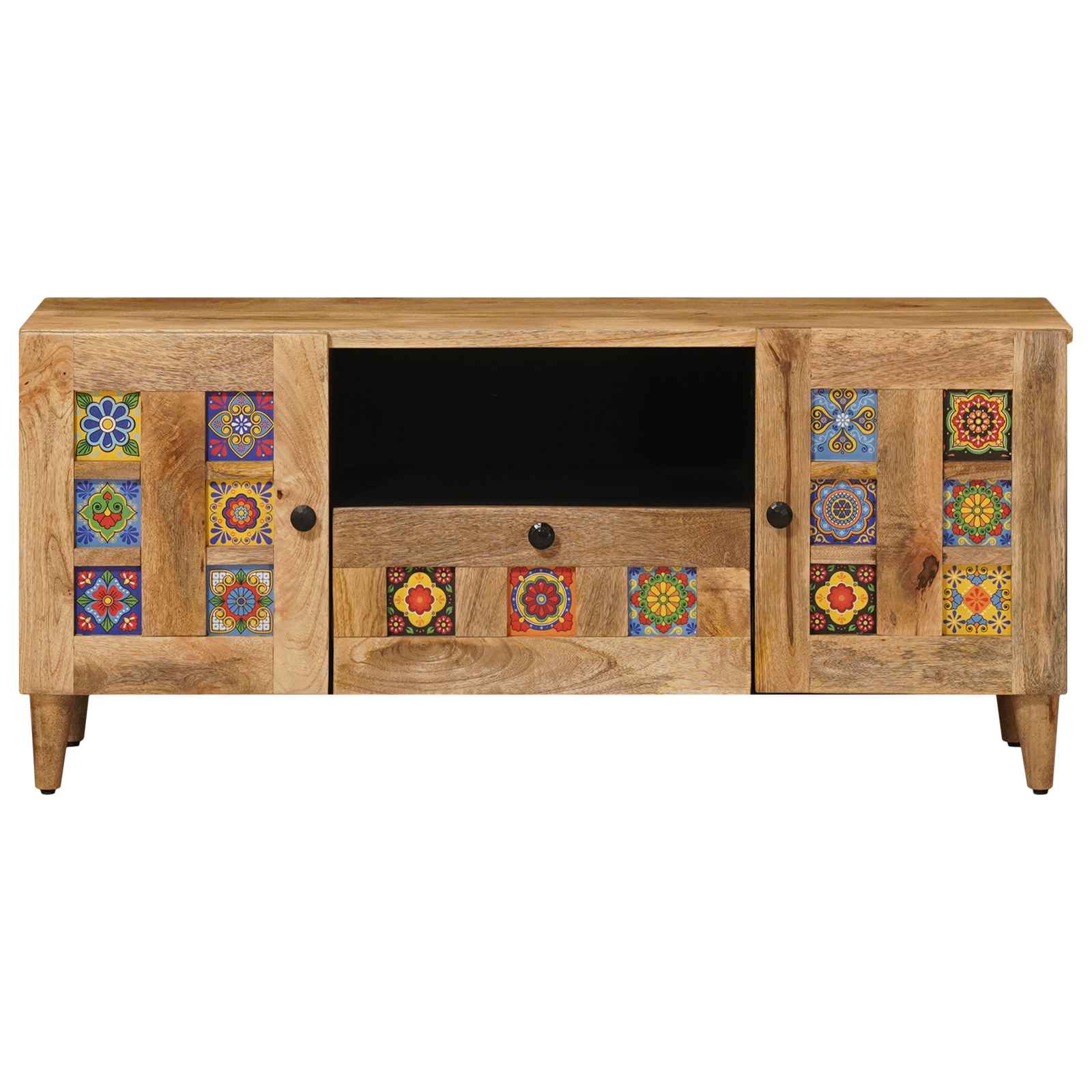 TV-Schränk mit Tür Natur 105 x 33,5 x 46 cm Massivholz Mango