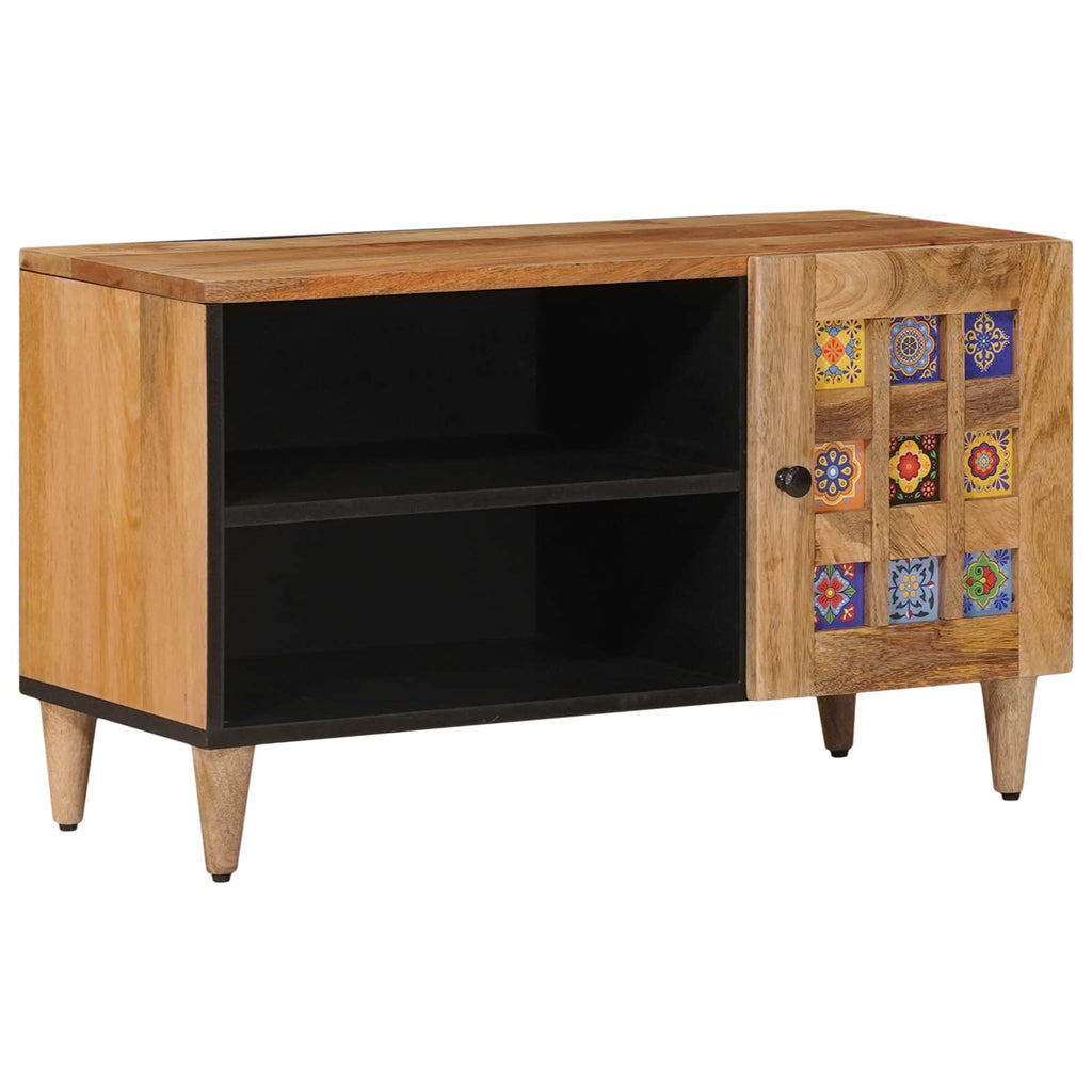 TV-Schränk mit Speicher Natur 80 x 33 x 46 cm Massivholz Mango