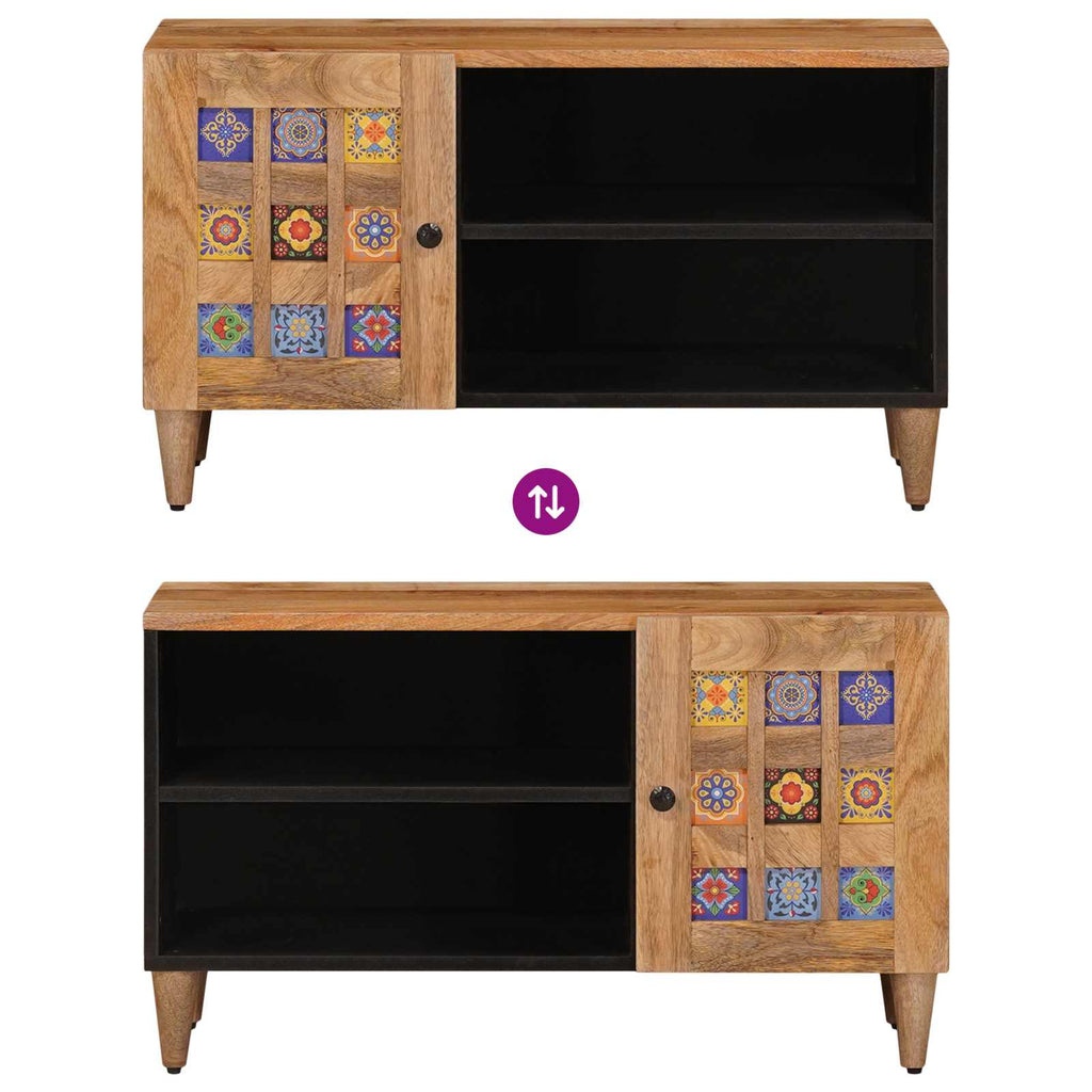 TV-Schränk mit Speicher Natur 80 x 33 x 46 cm Massivholz Mango