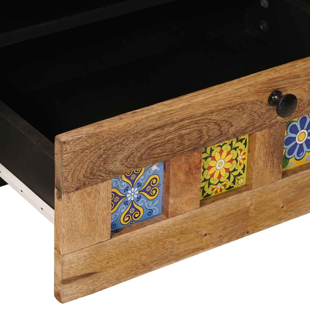 TV-Schränk mit Regal Natur 80 x 33 x 46 cm Massivholz Mango