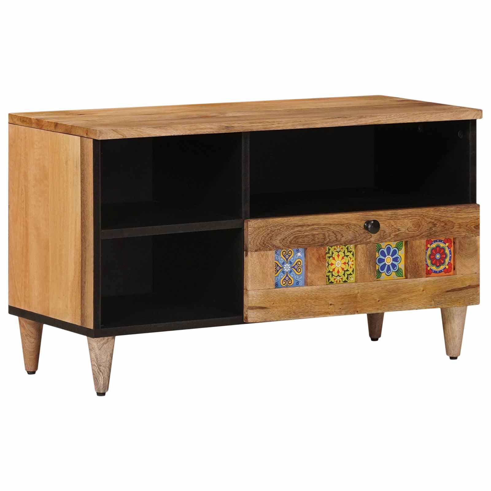 TV-Schränk mit Regal Natur 80 x 33 x 46 cm Massivholz Mango