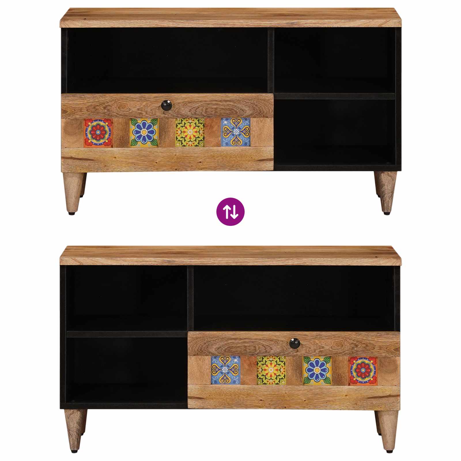 TV-Schränk mit Regal Natur 80 x 33 x 46 cm Massivholz Mango